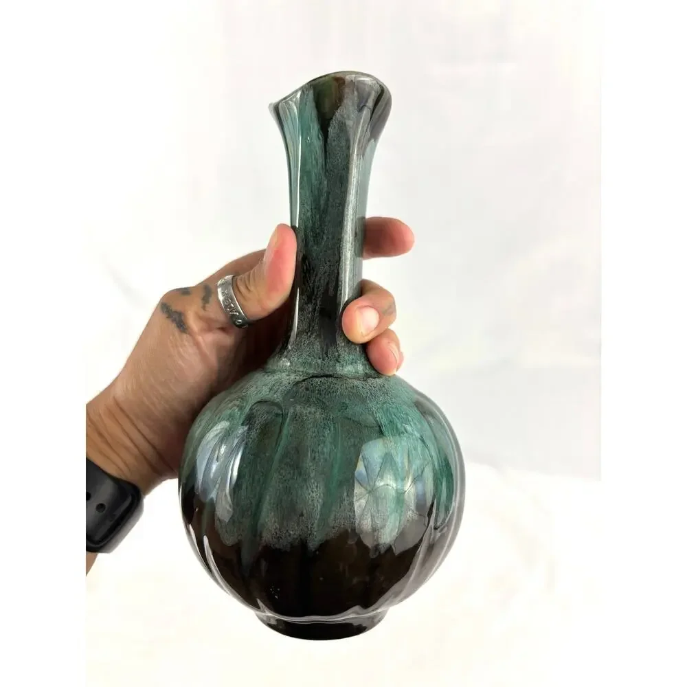 Vintage Blue Mountain Glazed Pottery Bud Table Vase‎ 8" Green Blue - Picture 9 of 15